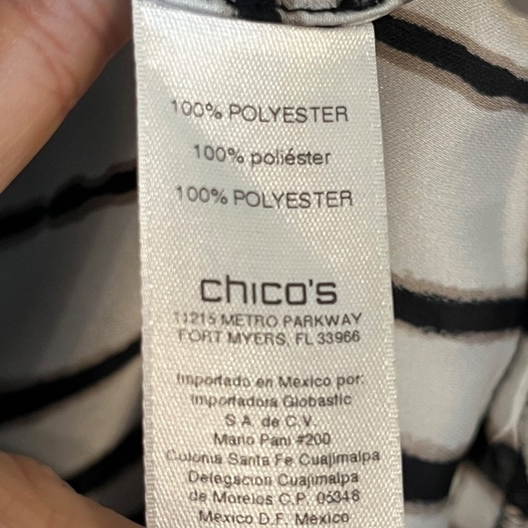 Chicos Top Women M Black Striped Tunic Neutral Minimalist Capsule Old Money 80s - Picture 13 of 16